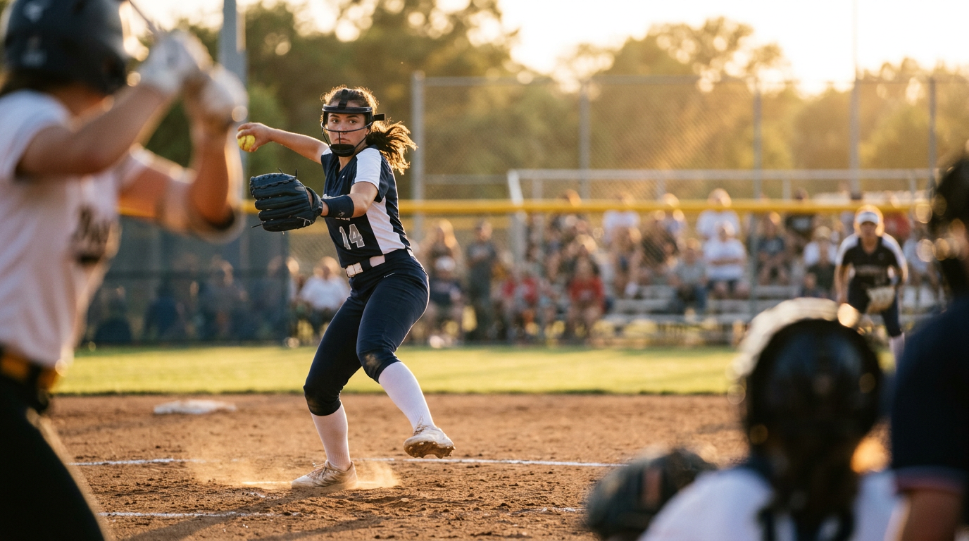 High school softball game in action